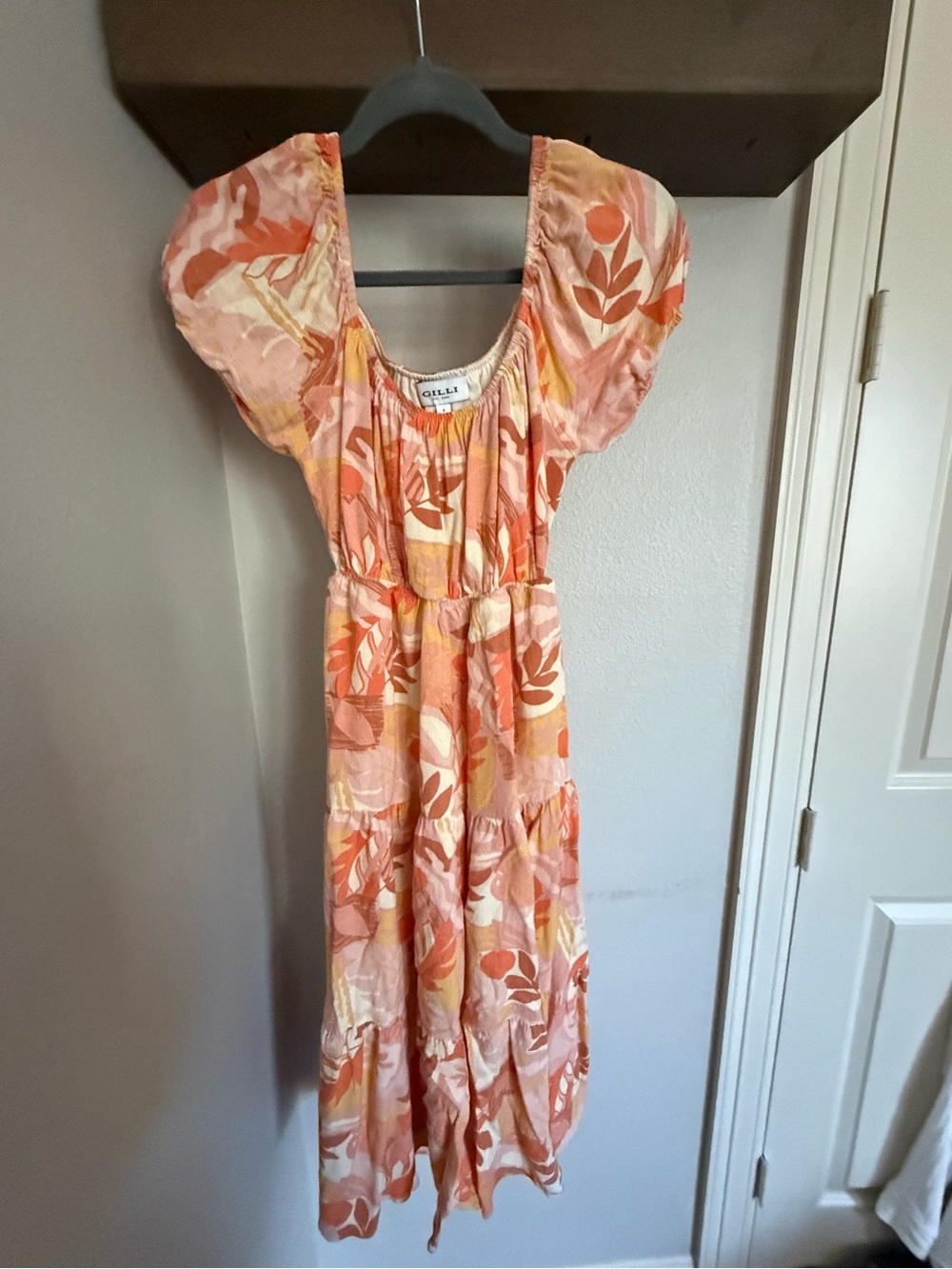 Gilli Peach & Coral Floral Tiered Maxi Dress